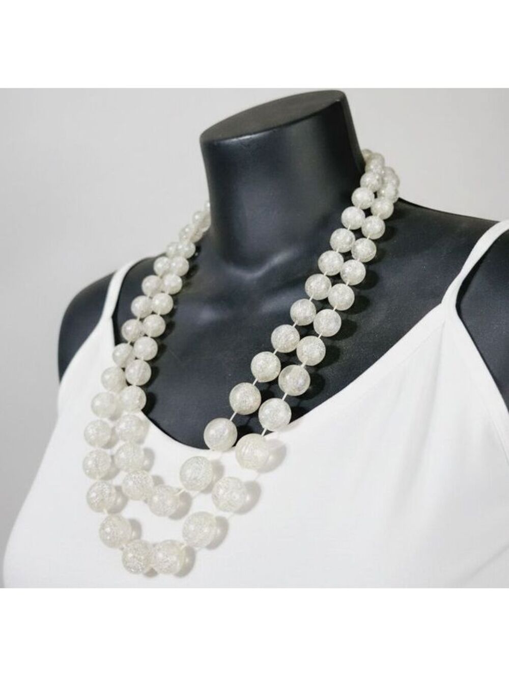 Vintage 67" Lucite Crackle Beads Necklace Mardi Gras Long Sparkly wh01-03